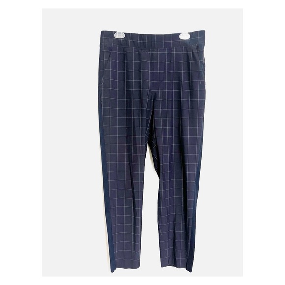 Athleta Brooklyn Textured Ankle Pant Navy Blue Windowpane 12 - Picture 2 of 9